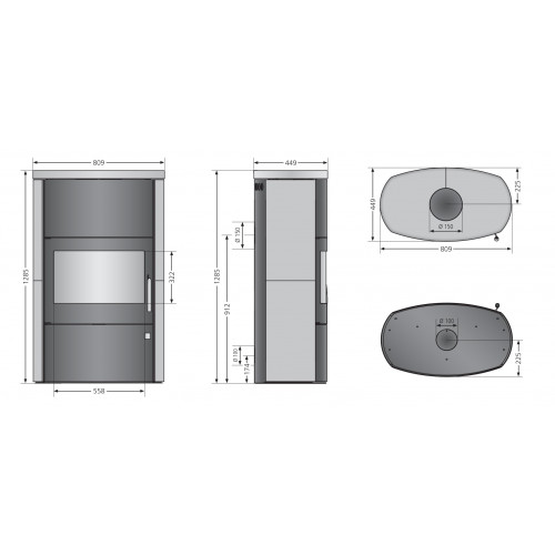 Poêle à bois Agero W+ Acier Noir - Dessus Acier Noir - 7 kW - Justus