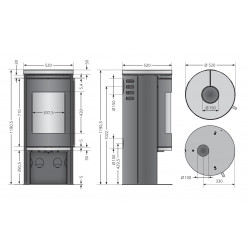 Cheminée Faro 2.0 Acier Noir - Plaque de Recouvrement Acier Noir - 6,0 kW - Justus