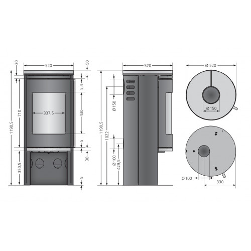 Cheminée Faro 2.0 Acier Noir - Plaque de Recouvrement Grès - 6,0 kW - Justus