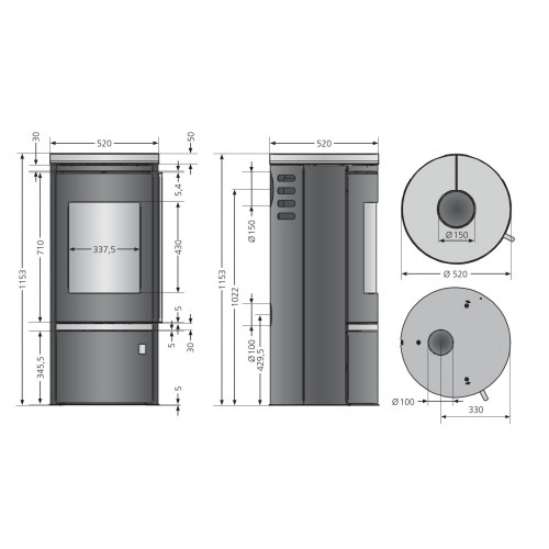 Cheminée Faro Top 2.0 Acier Noir - Plaque de Recouvrement Acier Noir - 6,0 kW - Justus