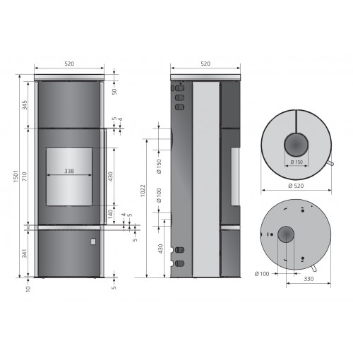 Cheminée Faro W+ 2.0 Acier Noir - Plaque de Recouvrement Acier Noir - 7,0 kW - Justus