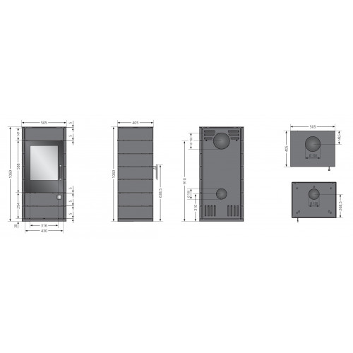 Poêle à bois Tova (W+) Acier Noir - 6 kW - Justus