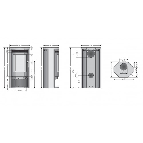 Poêle à bois Usedom 5 D - Porte Fonte Grise - 5,5 kW - Justus