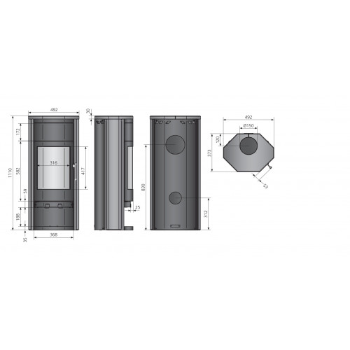 Poêle à bois Usedom 5 W+ 2.0 Acier Noir - 5,5 kW - Justus