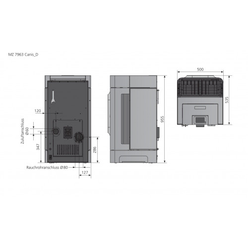 Poêle à granulés Canis Acier Noir - Côtés Pierre Ollaire - 2,5-6,4 kW - Justus