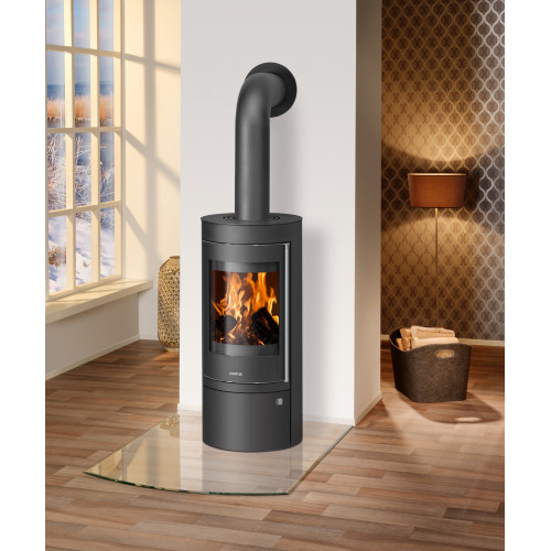 Poêle à bois Mino Top 2.0 Acier Noir - Dessus Acier Noir - Porte Fonte - 5,5 kW - Justus