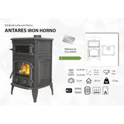 Poêle à bois - modèle ANTARES HORNO - 18,26 kW - jusqu'à 305 m³ - H.95 x l.63 x P.55 cm - Classe énergétique A - Eider Biomasa