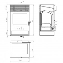 Poêle à bois - modèle TOKIO VENTILADA - 14,99 kW - jusqu'à 290 m³ - H.97 x l.61 x P.52. cm - Classe énergétique A - Eider Biomasa