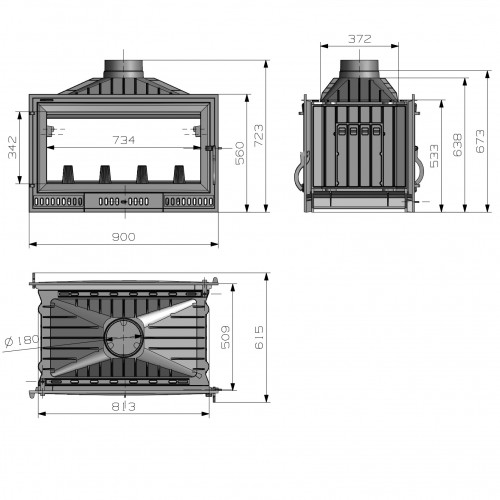 Poêle à bois - modèle HOGAR IRON 90 2 FACE - jusqu'à 337 m³ - H.67 x l.90 x P.43 cm - Classe énergétique A - Eider Biomasa