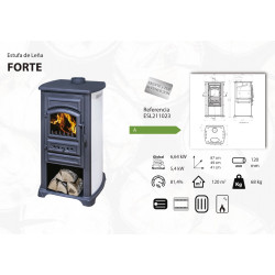 Poêle à bois - modèle FORTE - 5,4 kW - jusqu'à 120 m³ - H.87 x l.41 x P.49 cm - Classe énergétique A - Eider Biomasa