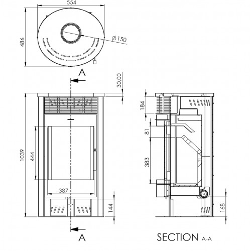 Poêle à bois - modèle Elide Ventilée - 6,3 kW - jusqu'à 140 m³ - H.102 x l.56 x P.49 cm - Classe énergétique A - Eider Biomasa