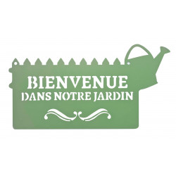 Pancarte décorative en métal "Bienvenue" - 31x16,5cm - vert pâle de marque Louis Moulin, référence: J8576600