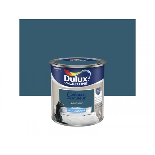 Peinture mur, boiserie Crème de couleur DULUX VALENTINE bleu paon mat 0.5 L - DULUX VALENTINE