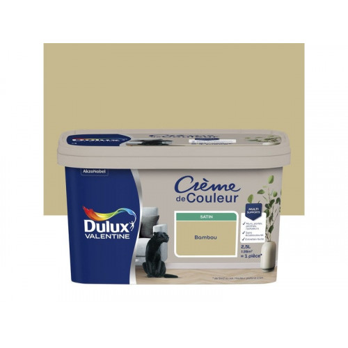 Peinture mur boiserie satiné, DULUX VALENTINE Crème de couleur, bambou, 2.5 litres - DULUX VALENTINE