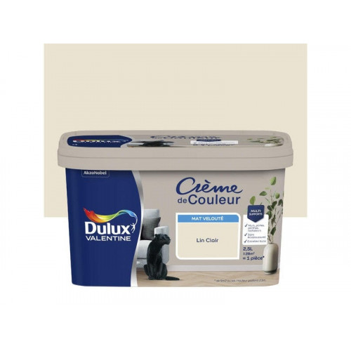 Peinture lin clair mur, boiserie Creme de couleur DULUX VALENTINE mat 2.5 l - DULUX VALENTINE