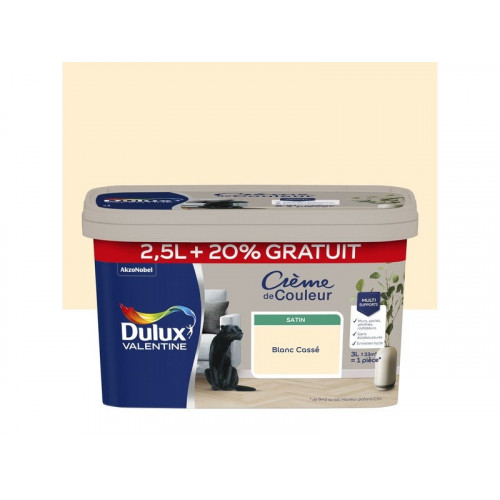 Peinture mur Crème de couleur DULUX VALENTINE blanc cassé satin 2.5L+20% gratuit - DULUX VALENTINE