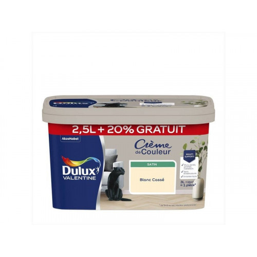 Peinture mur Crème de couleur DULUX VALENTINE blanc cassé satin 2.5L+20% gratuit - DULUX VALENTINE