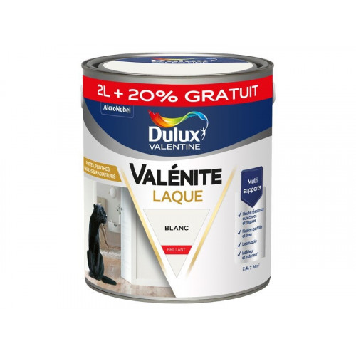 Peinture boiserie blanc brillant DULUX VALENTINE Valenite 2.5L+20% gratuit - DULUX VALENTINE