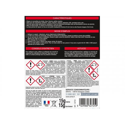 Colle de réparation époxy Sintomateriaux SINTO, 30g blanc - SINTO