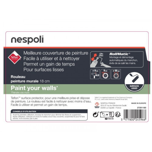 Rouleau ROLLMATIC pour peindre une surface lisse L.  180 mm NESPOLI - NESPOLI