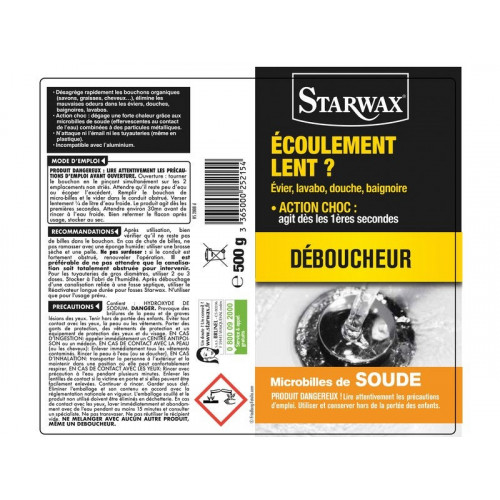 Déboucheur microbille soude STARWAX 0.5 Kg - Starwax