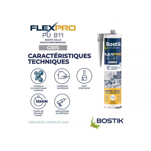 Colle joint int/ext polyuretane bostik flexpro pu811 gris bostik 300ml - Bostik