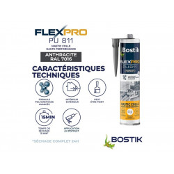 Colle joint int/ext polyuretane bostik flexpro pu811 anthracite 300ml - Bostik