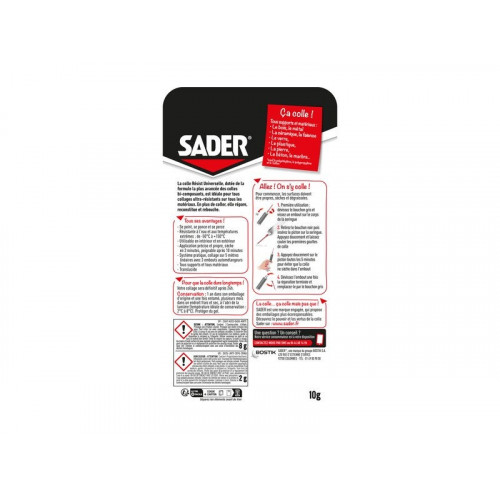 Colle de reparation epoxy bi-composant sader resist univers sering 10g - Sader