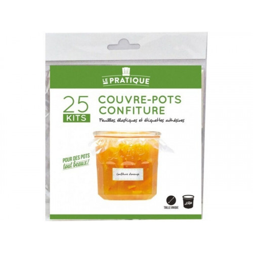 Couvre pot confiture 25 feuilles cellophane + élastiques + étiquettes - LE PRATIQUE