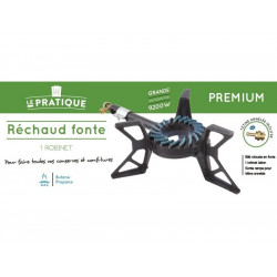 Réchaud fonte premium 9200w 1 bruleur/3 pieds/1 robinet/tetine annelee - LE PRATIQUE