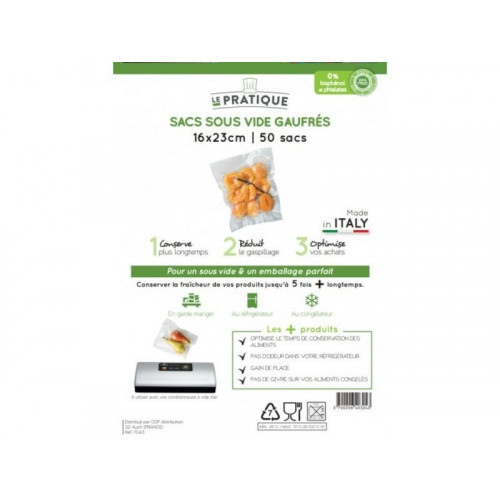 Lot de 50 ac sous vide gaufre 16x23 m - LE PRATIQUE