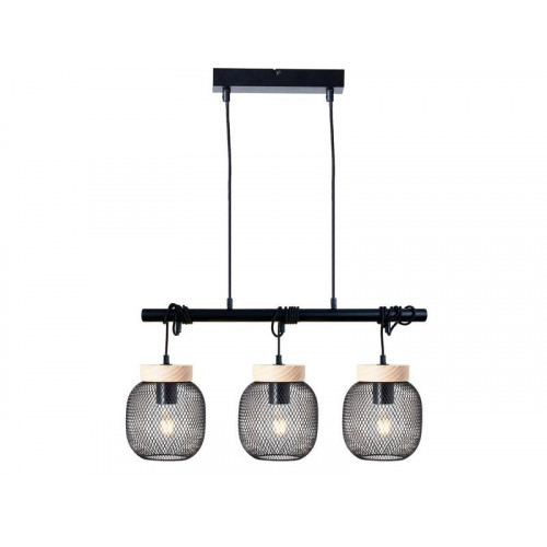 Suspension 3xE27 max 60W métal noir et bois BRILLIANT Giada - BRILLIANT