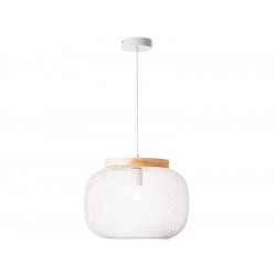 Suspension Giada, E27, diam. 39 cm, metal blanc et bois, Brilliant de marque BRILLIANT, référence: B8792100