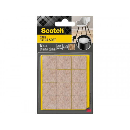 Lot de 12 patins feutre en laine adhésif, SCOTCH, 24 x 22 mm, beige - SCOTCH