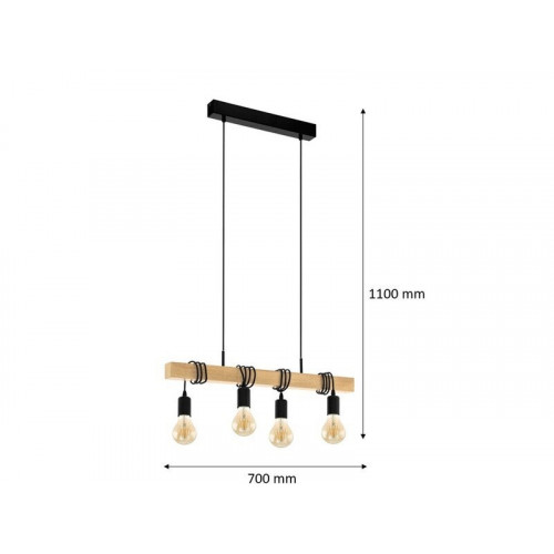 Suspension Townshend bois, 4xE27 metal noir, Eglo - Eglo