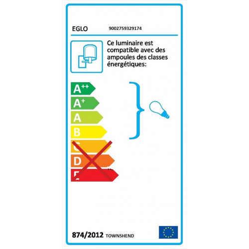 Applique 1x E27 max 40W, industriel métal noir EGLO Townshend - Eglo