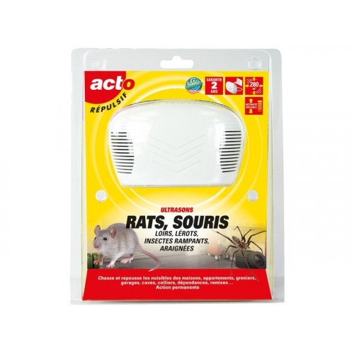 Répulsif ultrasons rats, souris, loirs, lérots et araignées, protége jusqu’à 280 m² - RETRO