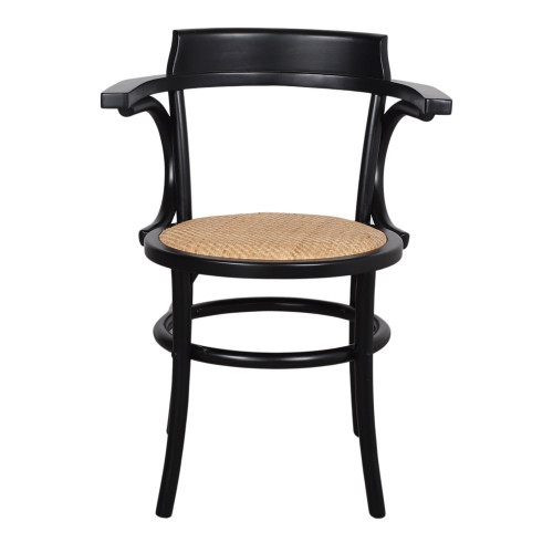 Chaise en bois et rotin avec accoudoirs avec un style Bistro - modèle 015 - noir - MWlab