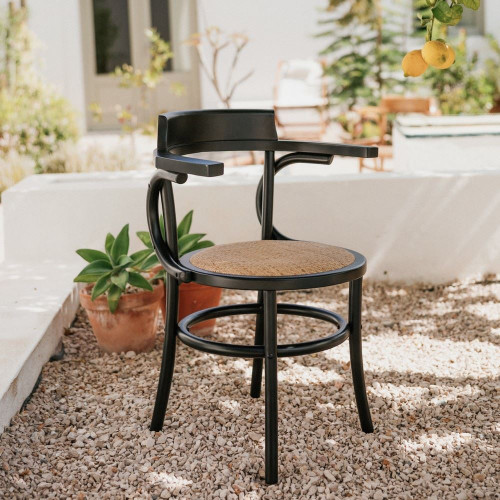 Chaise en bois et rotin avec accoudoirs avec un style Bistro - modèle 015 - noir - MWlab