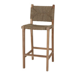 Tabouret haut en bois et fibre marine avec un style méditerranéen - modèle 070 - naturel de marque MWlab, référence: J8881100