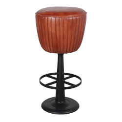 Tabouret haut en métal et en cuir avec un style vintage industriel - modèle 073 - marron de marque MWlab, référence: J8881400