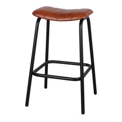 Tabouret avec un style industriel, structure en tubes d’acier finition noir et assise en cuir - modèle 074 - marron de marque MWlab, référence: J8881500