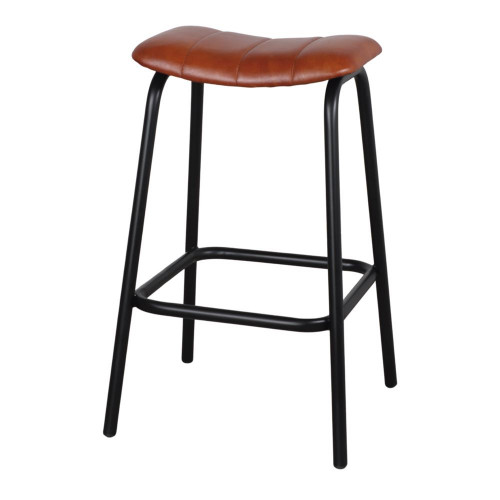 Tabouret avec un style industriel, structure en tubes d’acier finition noir et assise en cuir - modèle 074 - marron - MWlab