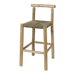 Tabouret haut en bois et en fibres naturelles avec un style méditerranéen - modèle 079 - naturel de marque MWlab, référence: J8881900