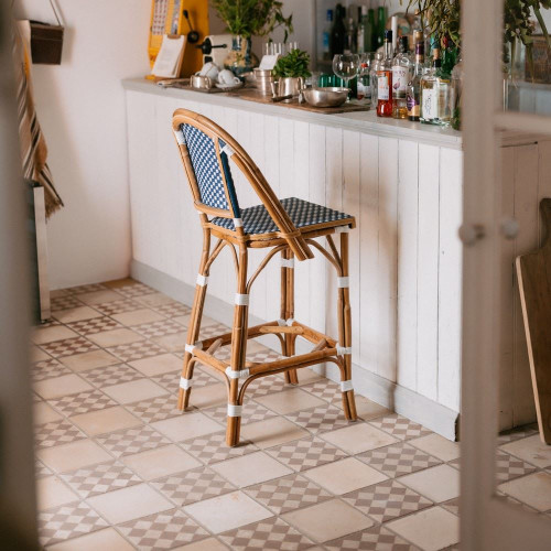 Tabouret haut en rotin avec un style bistrot - modèle 080 - bleu - MWlab