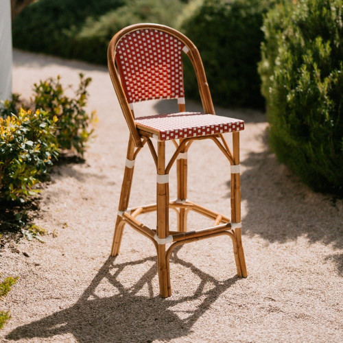 Tabouret haut en rotin avec un style bistrot - modèle 080 - rouge - MWlab