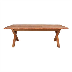 Table en bois de pin recyclé massif avec un style vintage et pieds en bois en forme de croix - modèle 089 - 220 cm de marque MWlab, référence: J8883300