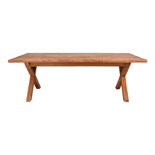 Table en bois de pin recyclé massif avec un style vintage et pieds en bois en forme de croix - modèle 089 - 220 cm - MWlab