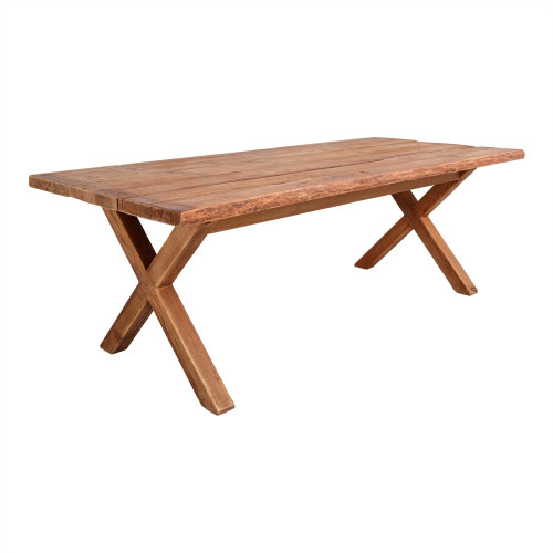 Table en bois de pin recyclé massif avec un style vintage et pieds en bois en forme de croix - modèle 089 - 220 cm - MWlab