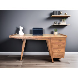 Bureau design en teck massif avec un style Pokara de marque Delorm, référence: B8887500